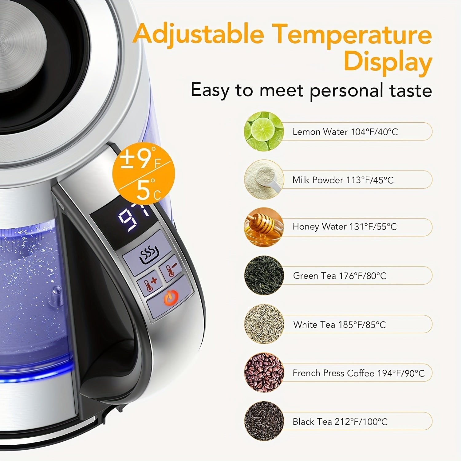 Electric Glass Kettle 1.8L with 12 Temperature Controls and Insulation