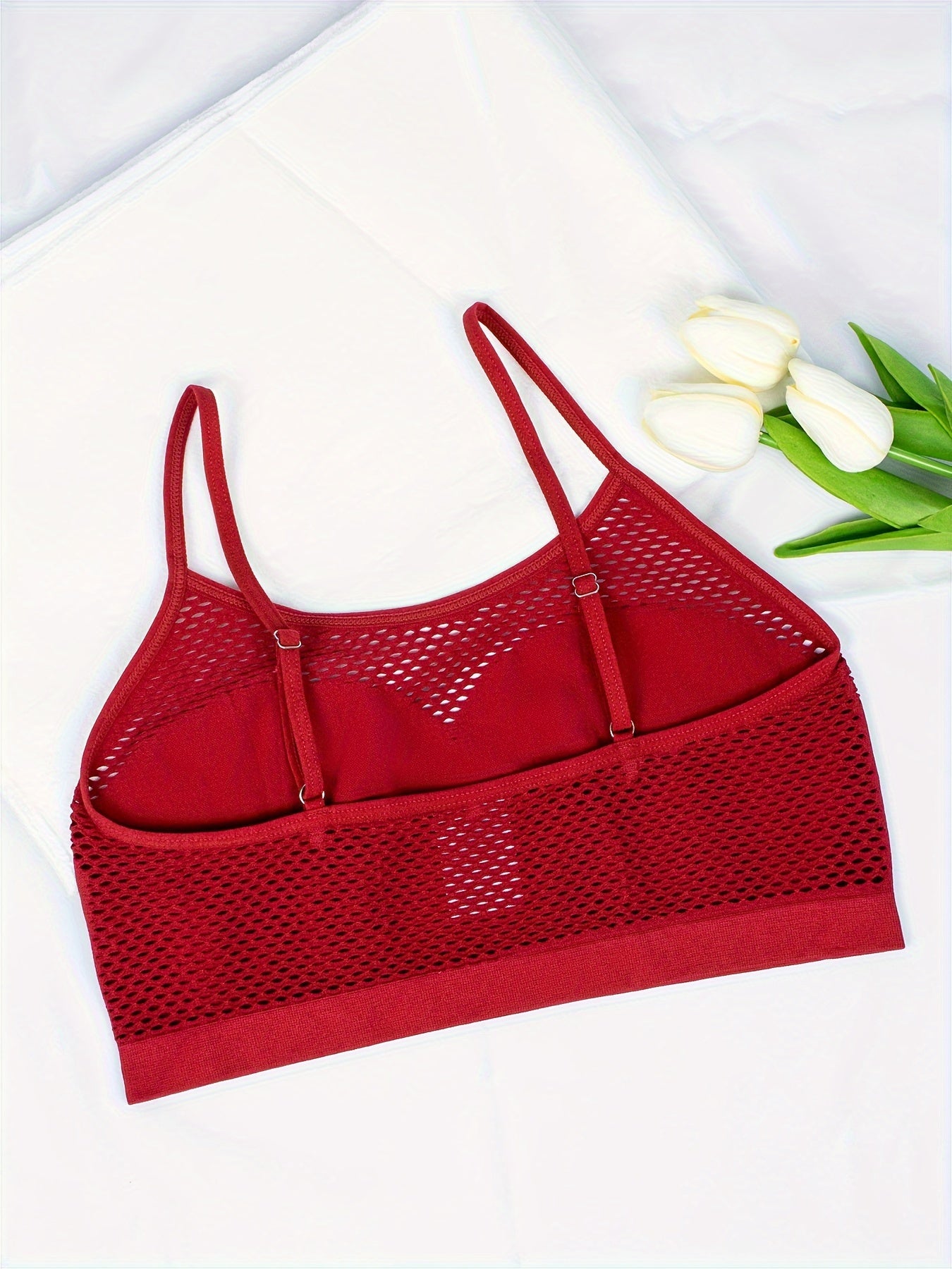 Women Boho Style Solid Color Hollow Out Knit Bralette Medium Support Wireless