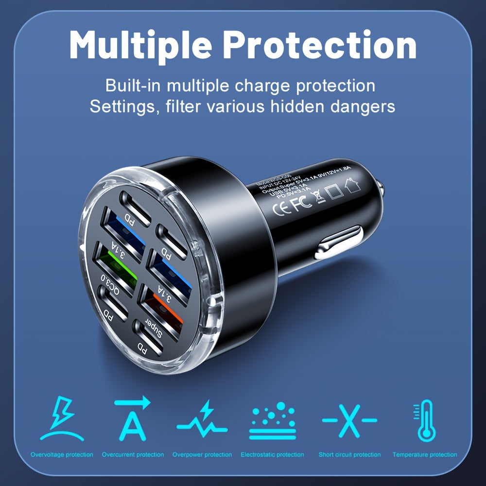 8-in-1 Fast Car Charger with USB Connectors for Phone and Tablet