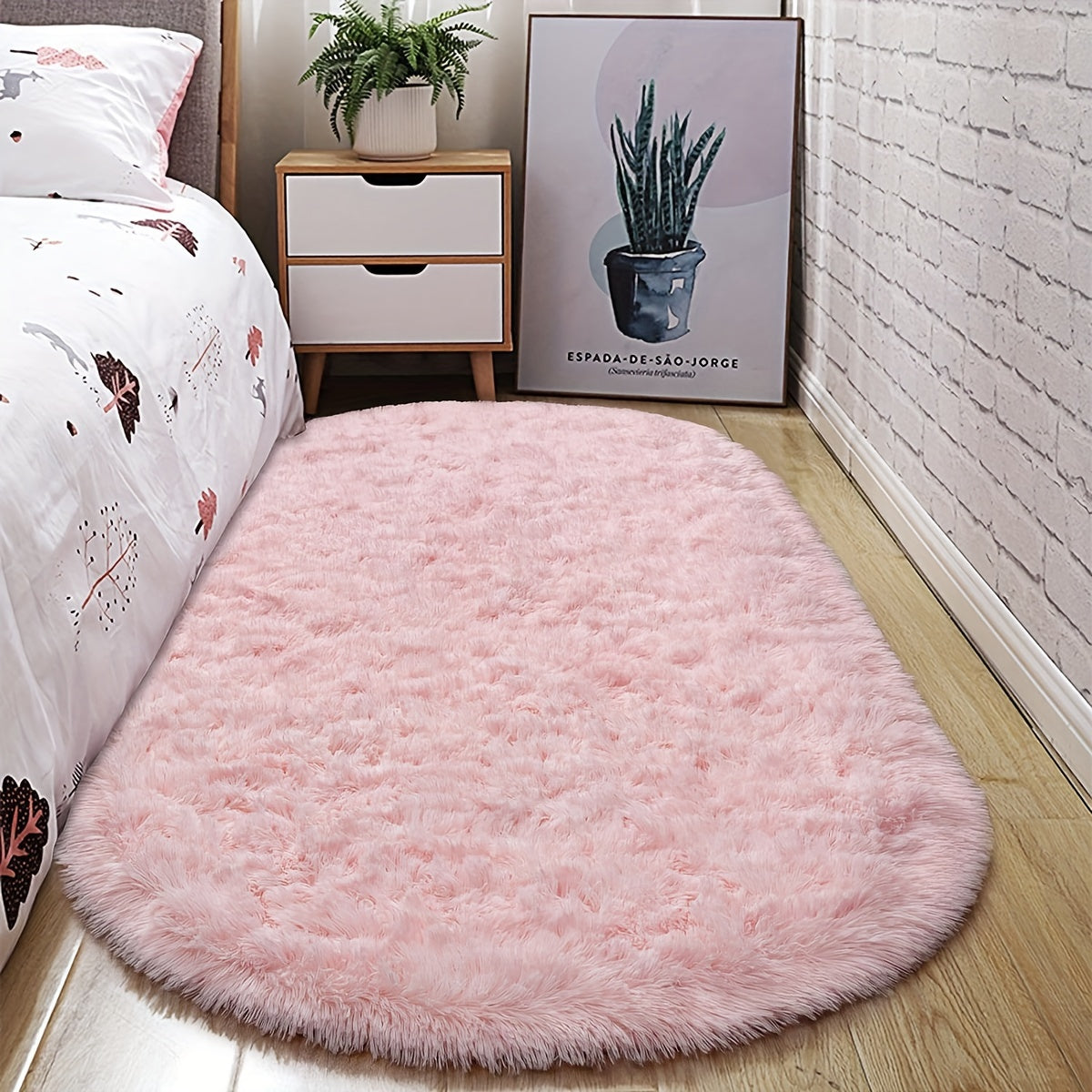 Soft Fluffy Oval Shaggy Area Rug for Bedroom Living Room with Thick Sponge