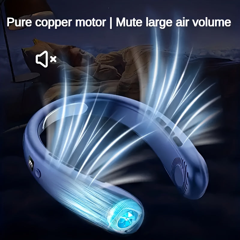 Neck-Mounted USB Fan with LED Lights, Bladeless Design, 5-Speed Cooling