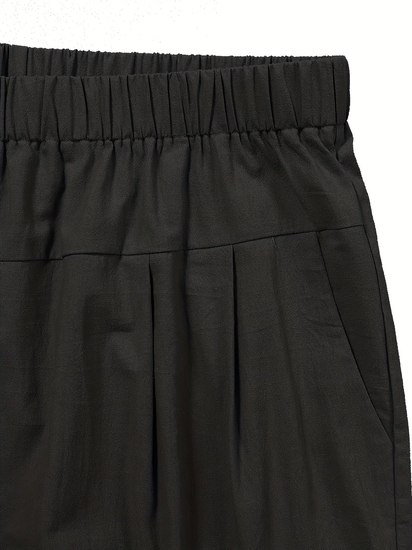 Women's Solid Color Straight-Leg Pants with Elastic Waist and Pockets