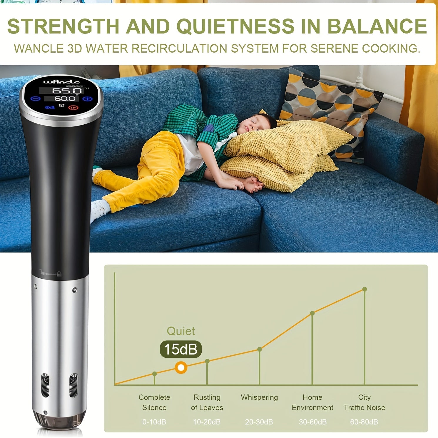 WANCLE 1100W Immersion Circulator aniq harorat nazorati, past shovqin, dasturlash imkoniyatlari va 1-10L sig'im bilan. Sekin pishirish va qahva tayyorlash uchun ideal. Zamonaviy zanglamaydigan po'latdan yasalgan