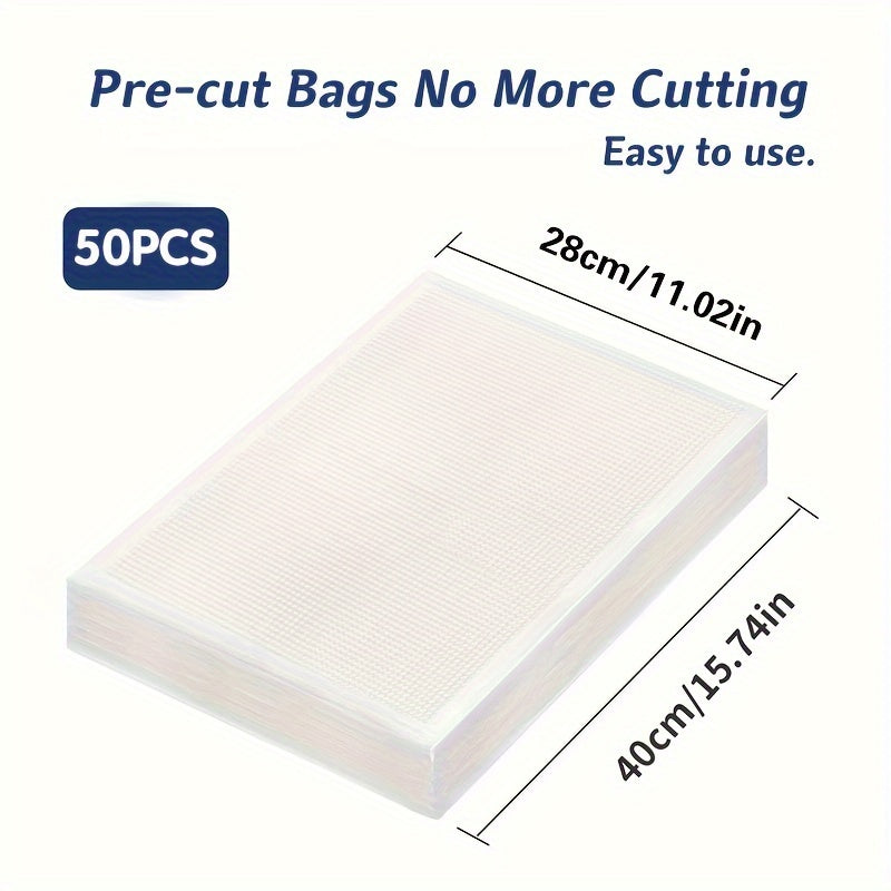 Pack of 50 Reusable Vacuum Sealer Bags for Food Storage, No Electricity Needed