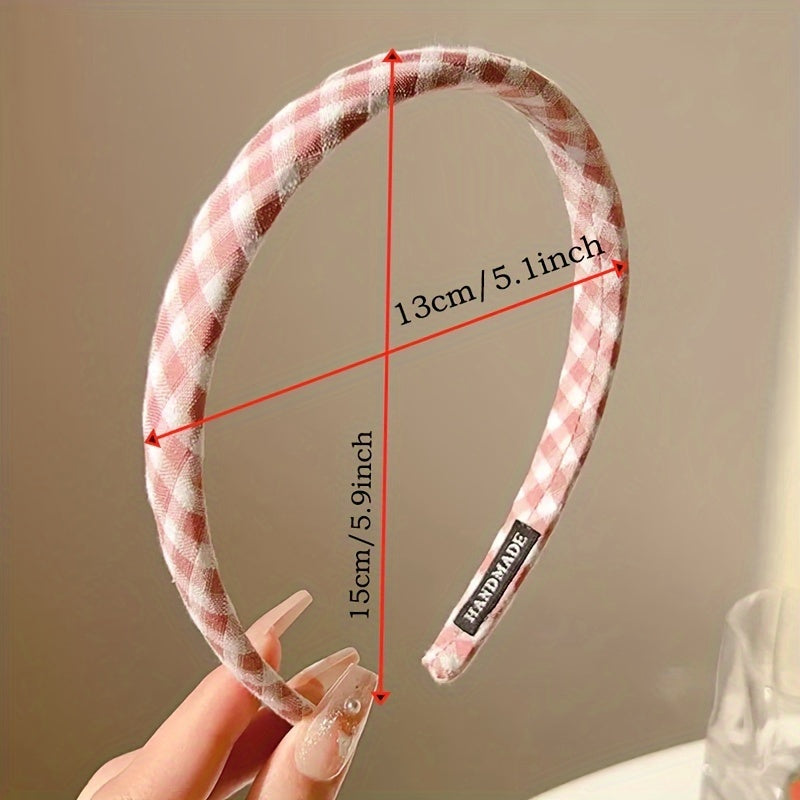 6pcs Women's Plaid and Solid Color Polyester Headbands for Travel and Daily Style