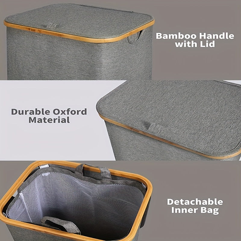 Large 110L Foldable Laundry Basket with Lid Handle and Inner Bag