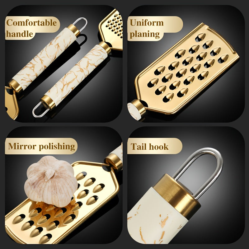 Stainless Steel Kitchen Grater for Shredding Food with Safe Handle and Gold Finish
