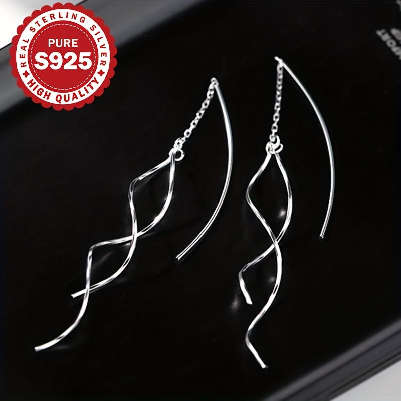 Sterling Silver Tassel Earrings Wave Design Lightweight Women’s Jewelry for Summer and Occasions