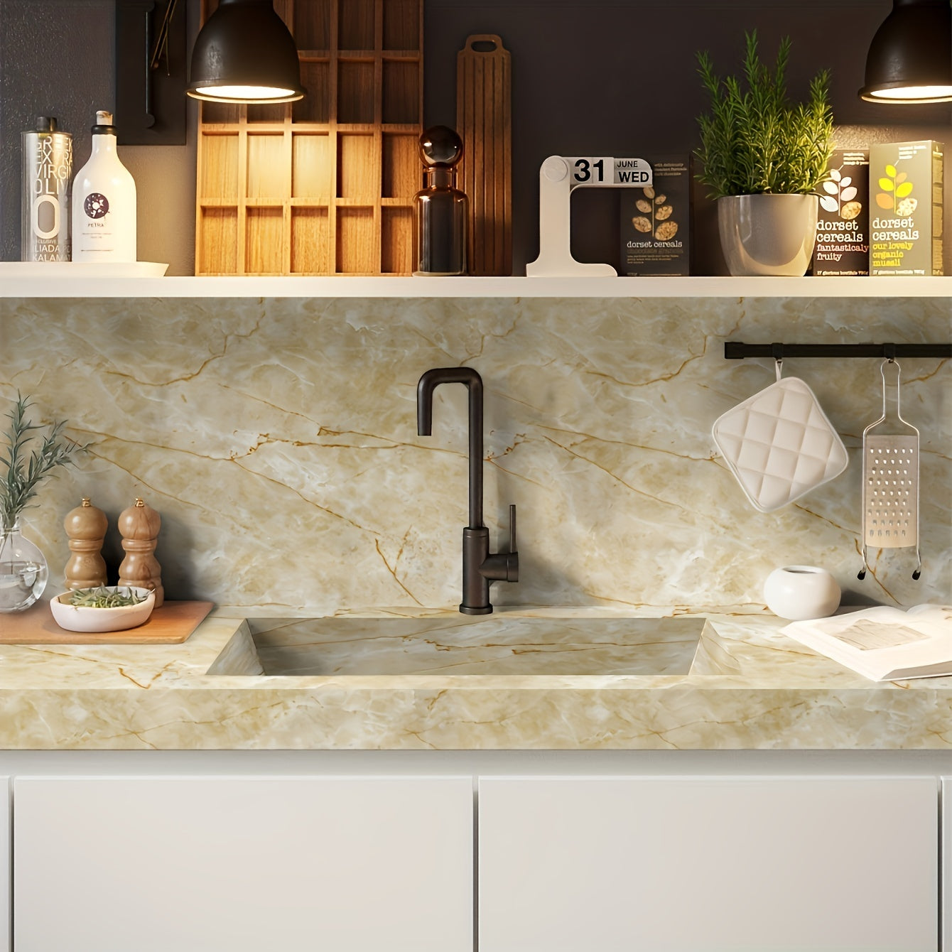 Self-Adhesive Waterproof Marble Wall Stickers for Kitchen Bathroom Renovation
