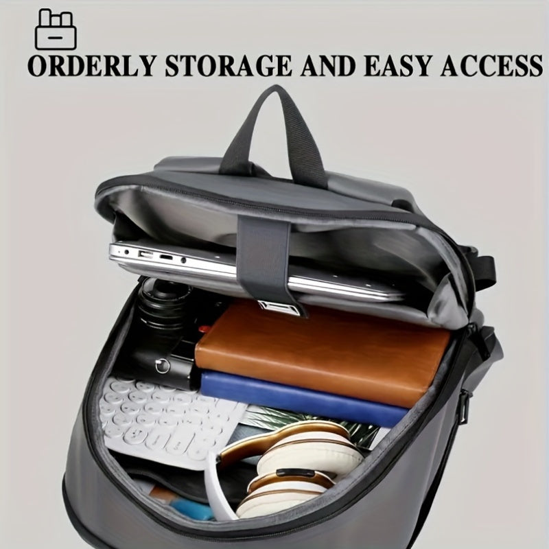 Faux Leather Backpack for Business and Daily Commute with Laptop Compartment in Black Grey Light Grey