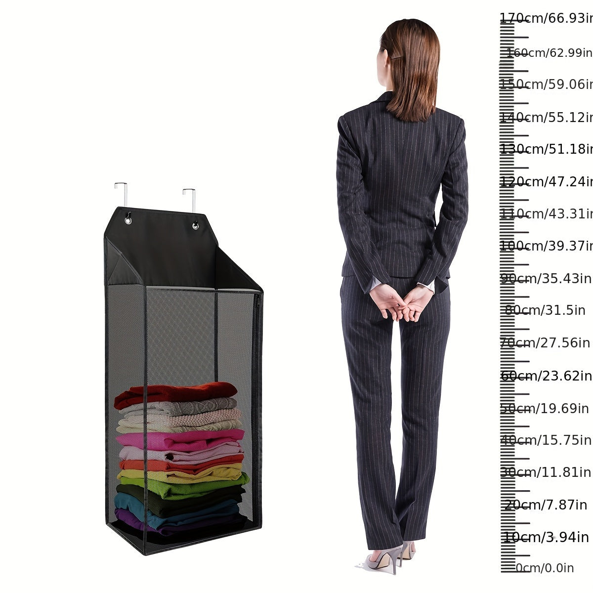 Foldable Hanging Laundry Hamper with Hooks Zipper Mesh for Bathroom Dorm Small Spaces