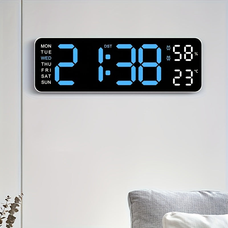 Digital Wall Clock with Large Display Temperature Humidity Weather Icons USB Powered Wall Mount