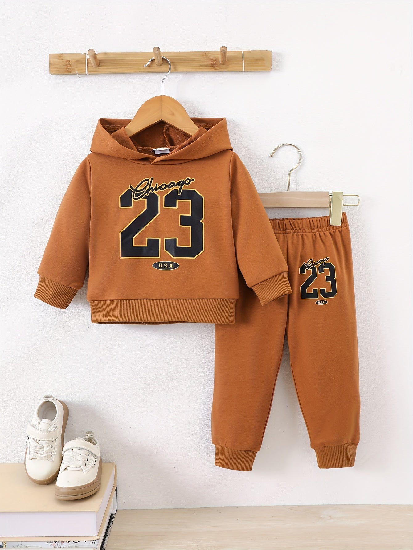 Baby Boy Hoodie Set with Chicago 23 Print Long Sleeve Sweatshirt and Pants for Fall Winter Outdoor Play