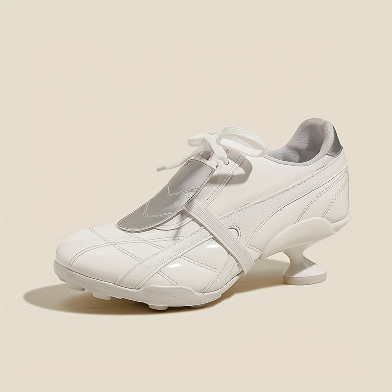 Women's White High Heel Shoes with Lace-Up Closure and Chunky Heel