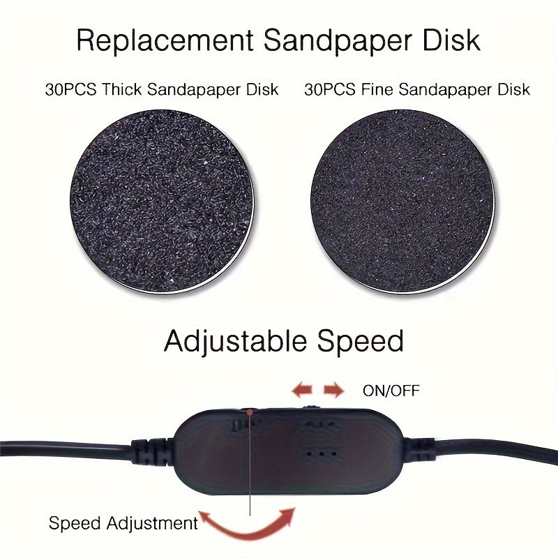 Elektr oyoq kallus olib tashlovchi, 60 ta almashtiriladigan qumli disk bilan, USB orqali zaryadlanadigan pedikur asbobi professional oyoq parvarishi uchun. Tezlikni sozlash mumkin, erkaklar va ayollar uchun portativ.