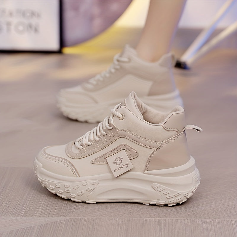 Women High-Top Sneakers Solid Color Casual Shoes All-Season Man-Made