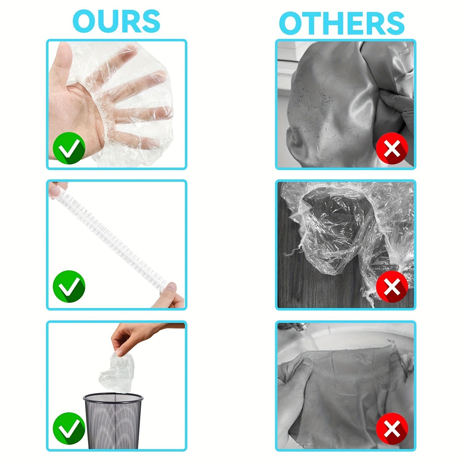 100Pcs Clear Plastic Shower Caps Waterproof Bath Caps Travel Hair Care