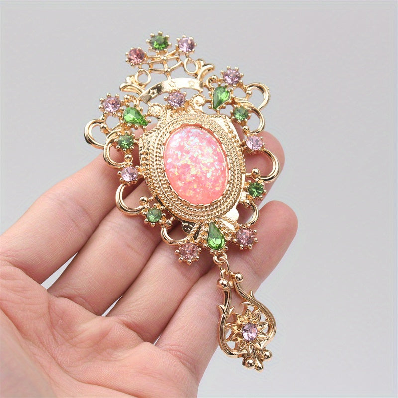 Retro-Style Rhinestone Enamel Brooch for Men and Women Baroque Irregular Pin Statement Jewelry