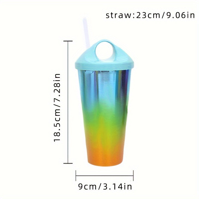 Plastic Gradient Reusable Water Bottle with Straw Non-Slip Shatterproof Sports Bottle for Fitness Juice Coffee