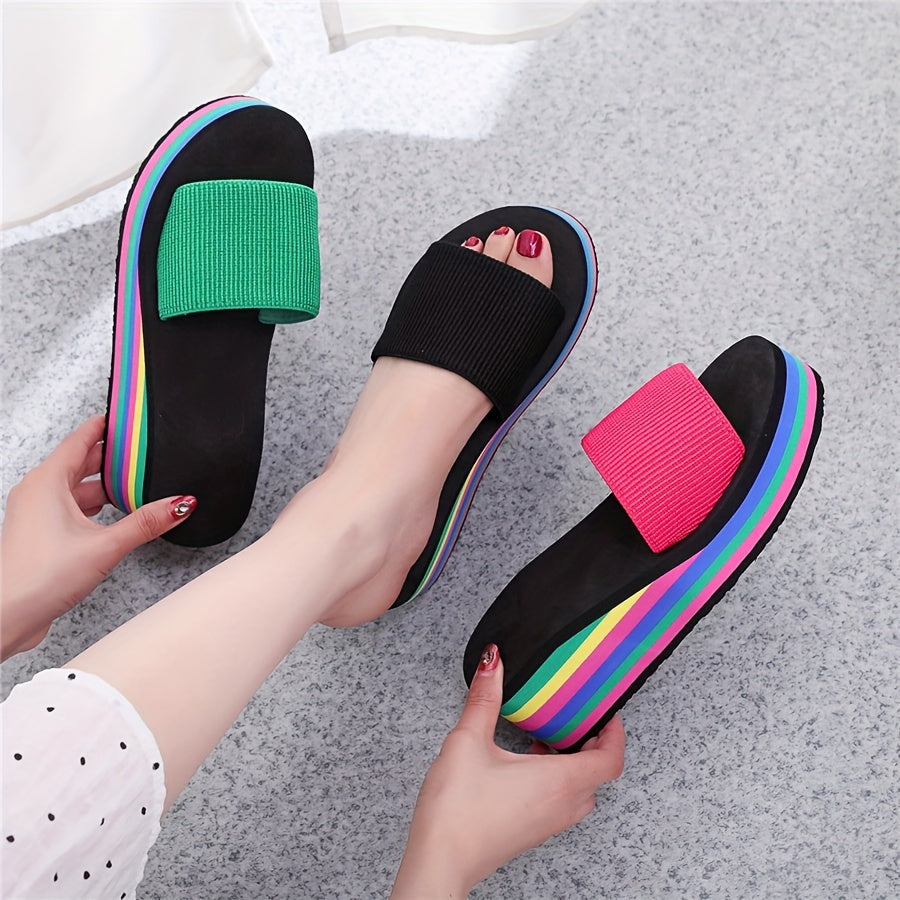 Women's Summer High Heel Slides Fabric Upper EVA Sole Non-Slip Beach Wedges