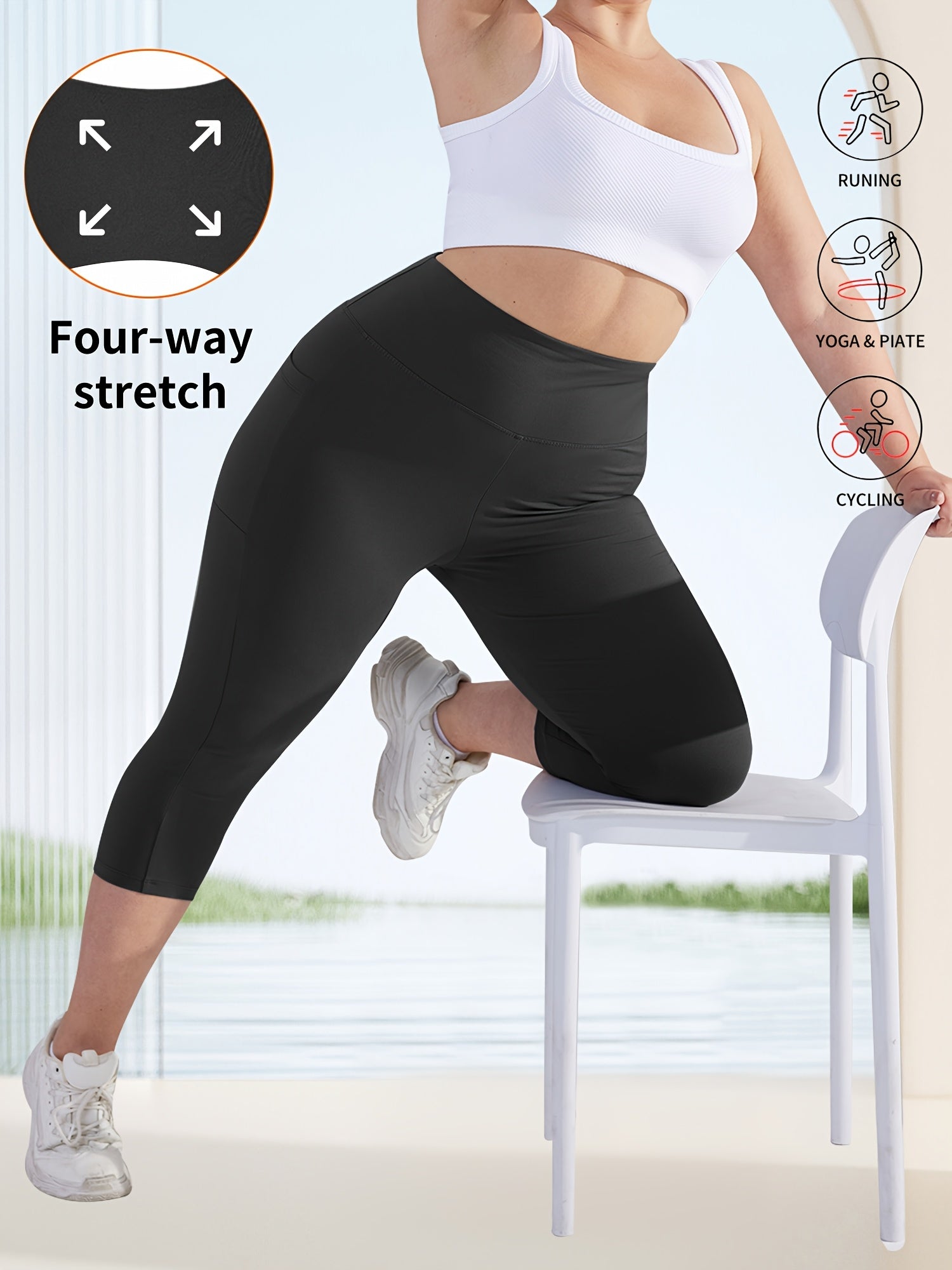 Plus Size Women's Skinny Capris Leggings Casual Crop Spring Summer