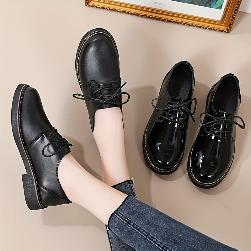 Women's Solid Color Chunky Heel Oxfords Lace Up Dress Shoes