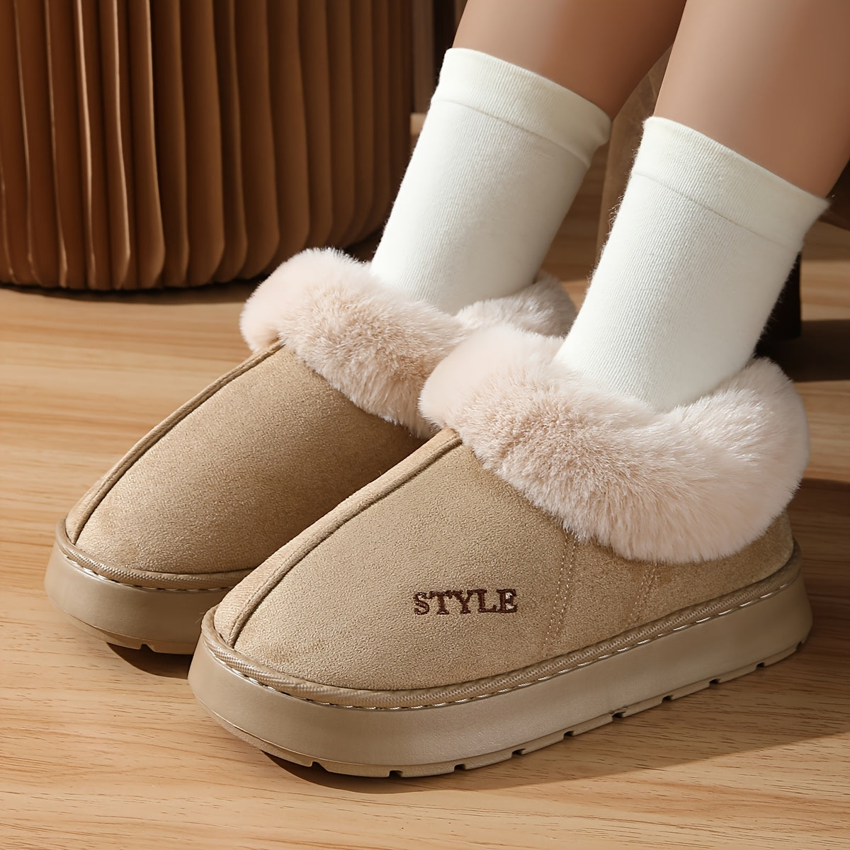 Women's Winter Warm Slip-On Slippers Casual Round Toe House Shoes