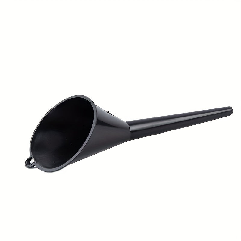 Black Plastic Oil Funnel with Long Neck and Hanging Hook for Automotive Use
