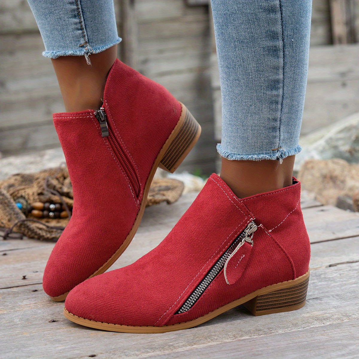 Women's Slip-On Ankle Boots Pointed Toe Winter Zipper Cushioned Sole