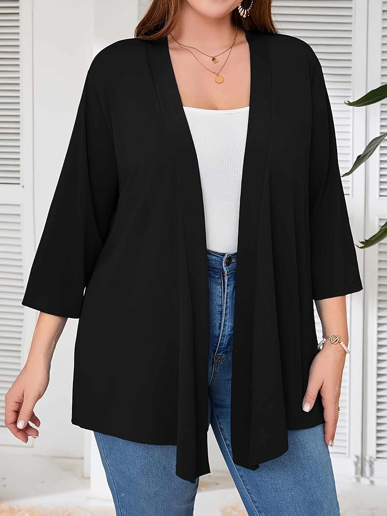 Women's Open-Front Cardigan 7/8 Sleeve Polyester Spandex Autumn Winter