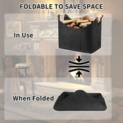 Extra Large Foldable Log Basket 55L Firewood Storage Dark Gray Handles