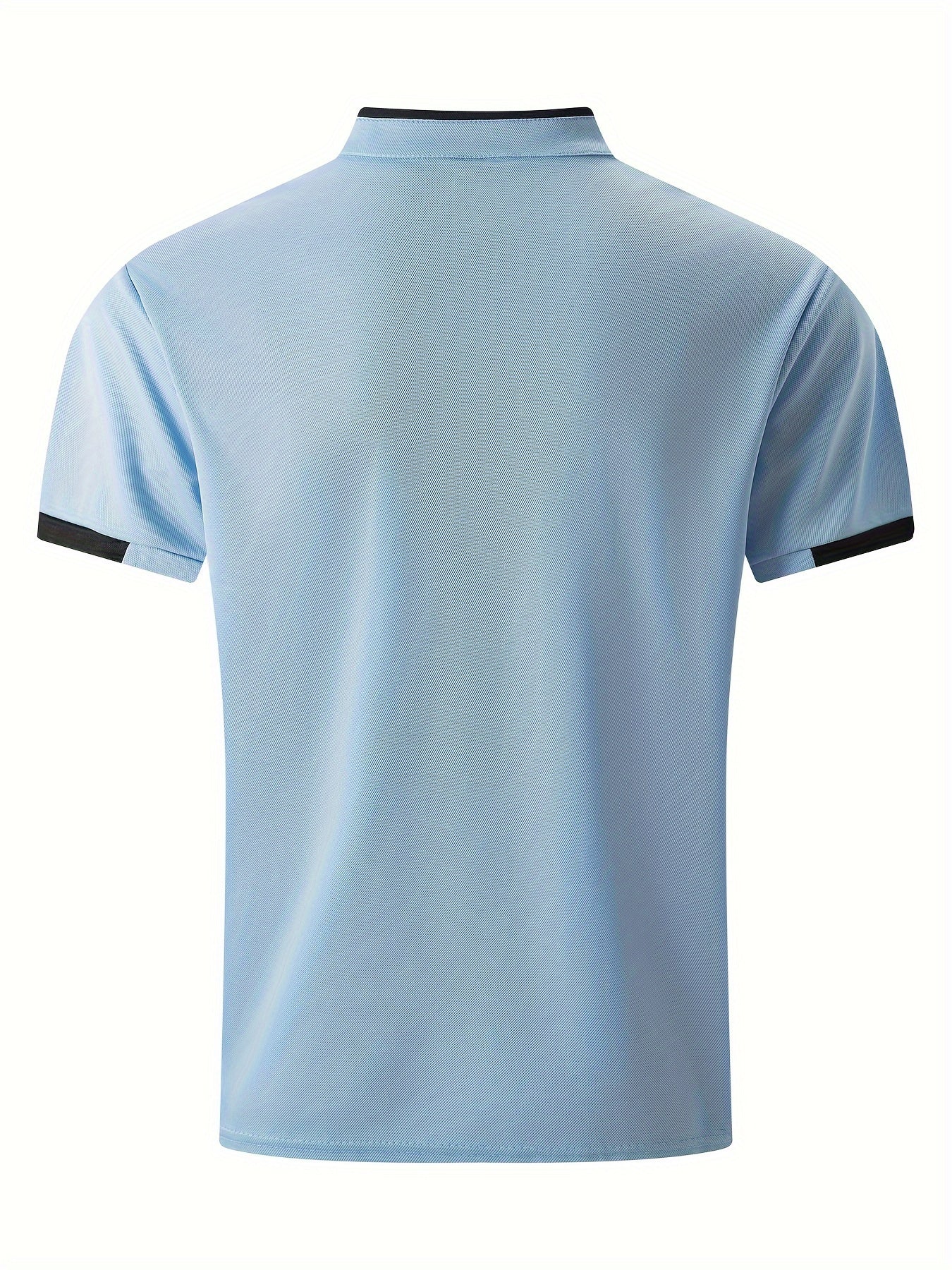 Men's Solid Color Stand Collar Henley T-Shirt Summer Casual Sports