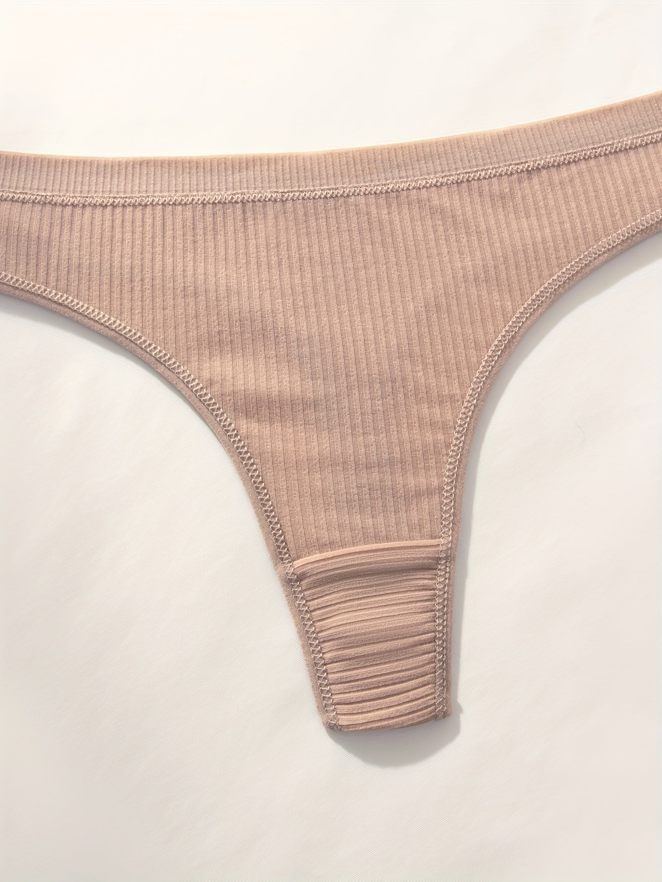 7-Pack Women's Ribbed Solid Color Thongs Polyester Blend Casual Underwear