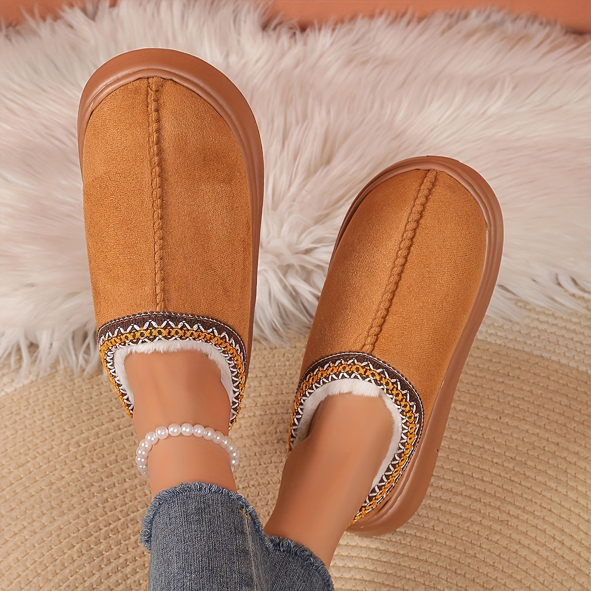 Женские флисовые тапочки мягкие коричневые домашние уютные слип-оны теплые комфортные