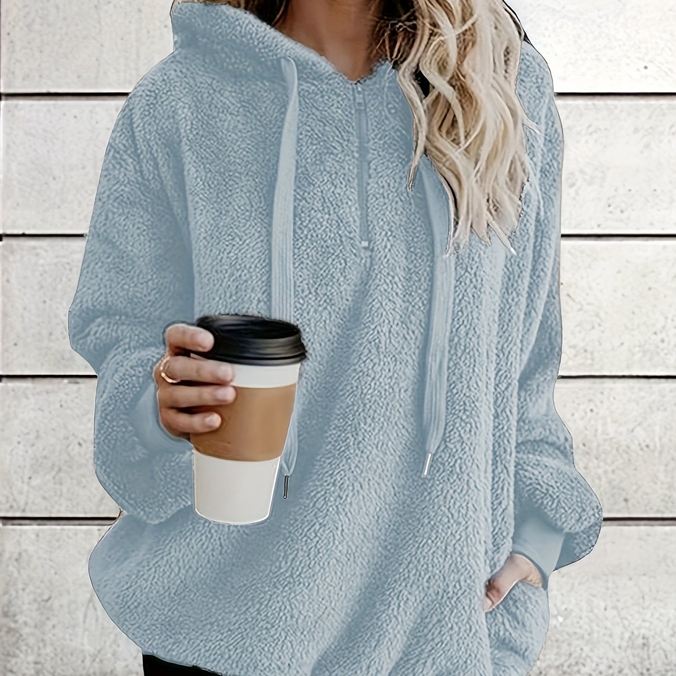 Sudadera con capucha de felpa para mujer talla grande, oversize, cómoda para invierno