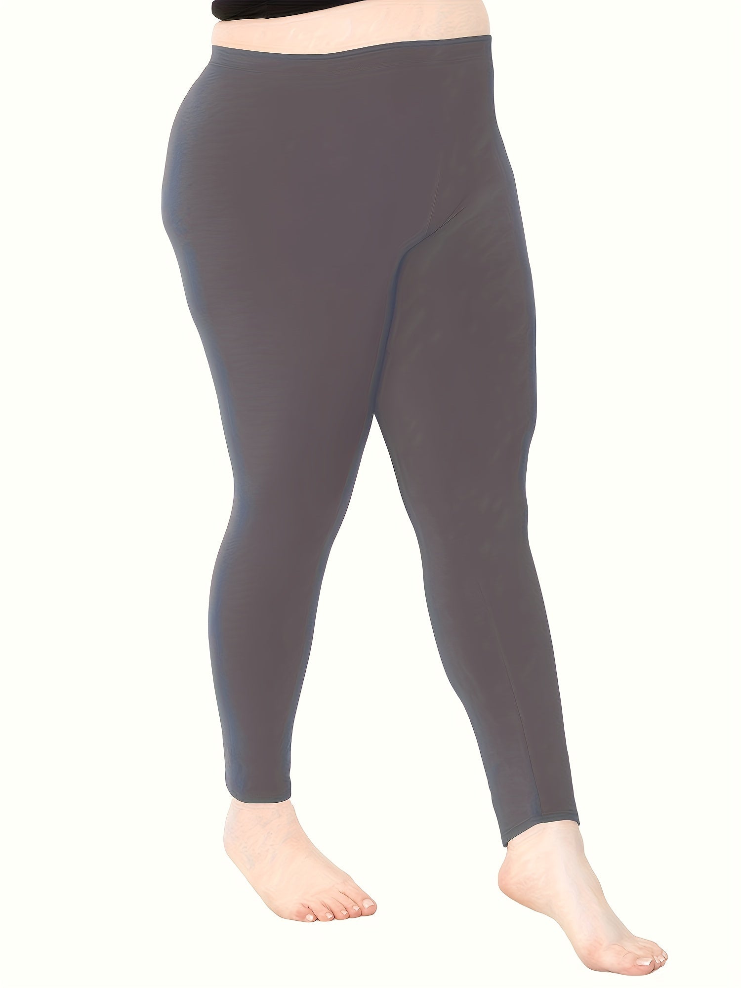 Plus Size Women's Solid Skinny Leggings Casual Stretchy Pants 3 Pack