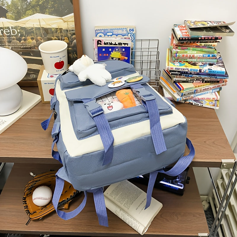 4-Piece Nylon Backpack Set for School Travel with Adjustable Straps and Zipper Closure