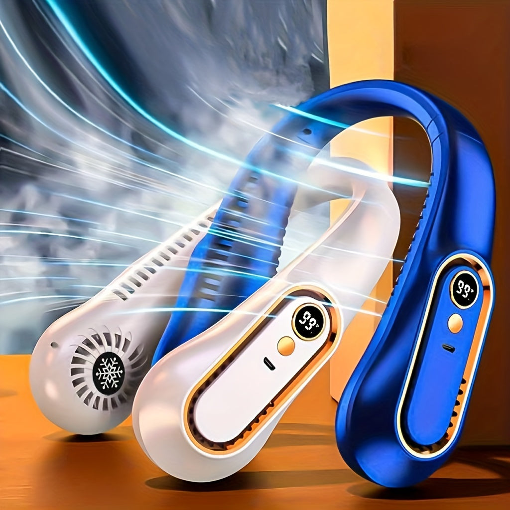 Portable USB Rechargeable Neck Fan with Digital Display, Adjustable Fit, Cool Personal Fan