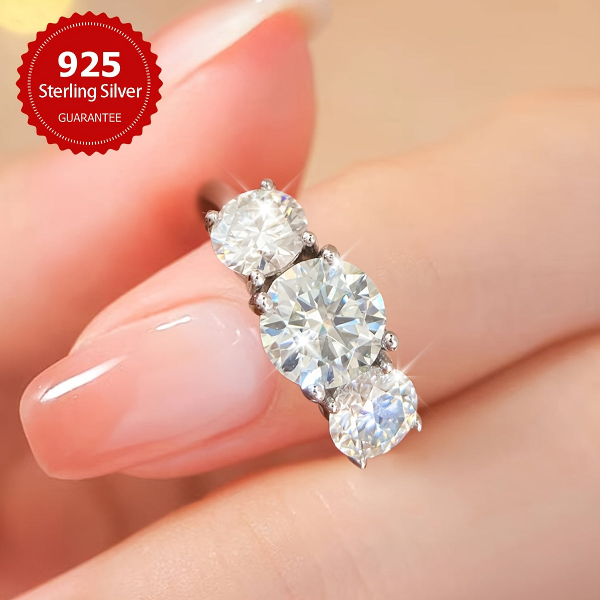 Sterling Silver Moissanite Engagement Ring for Women 1ct and 0.5ct Stones Sizes 5-11