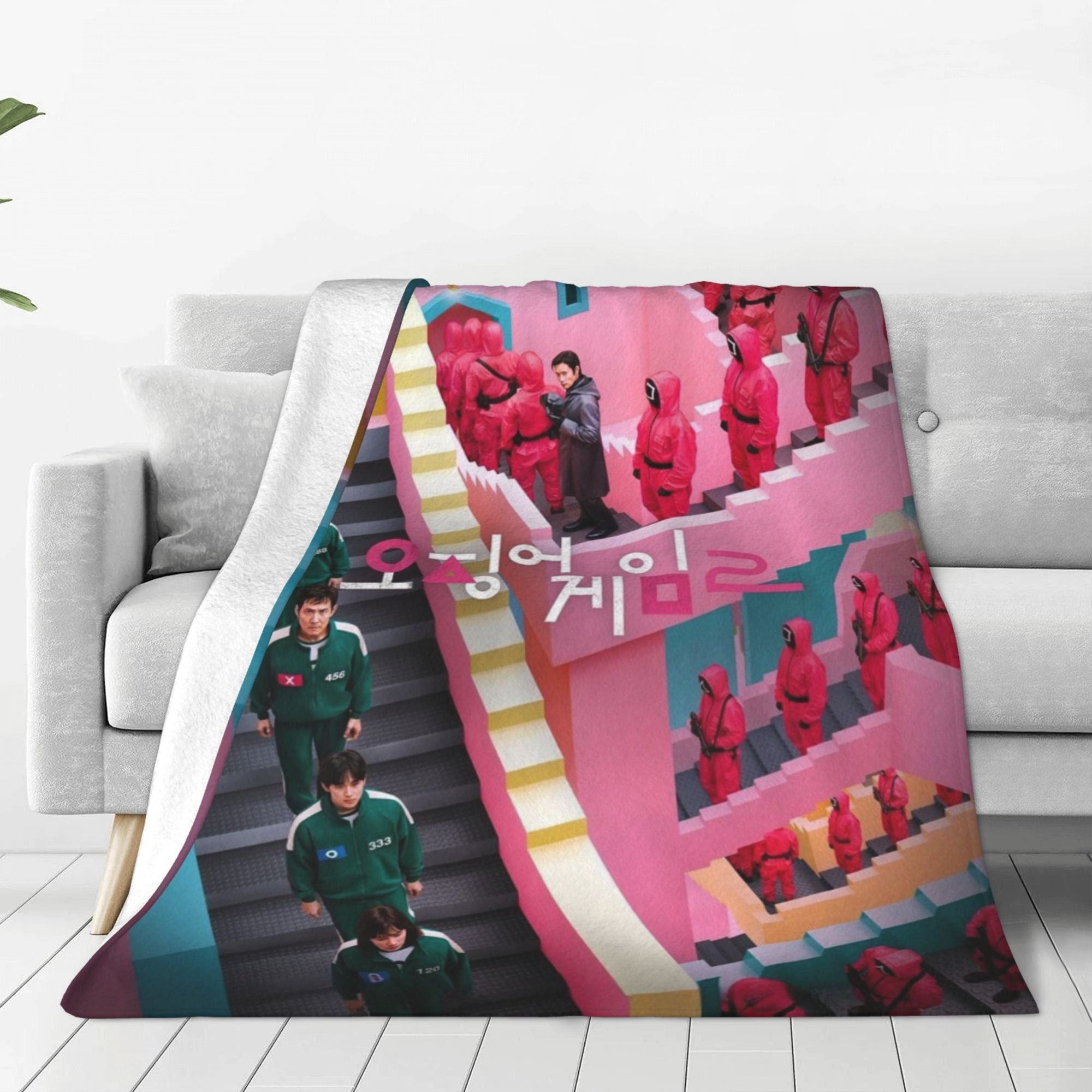 Flannel Throw Blanket Soft Warm Vibrant Colors Modern Design for Sofa Bed Camping