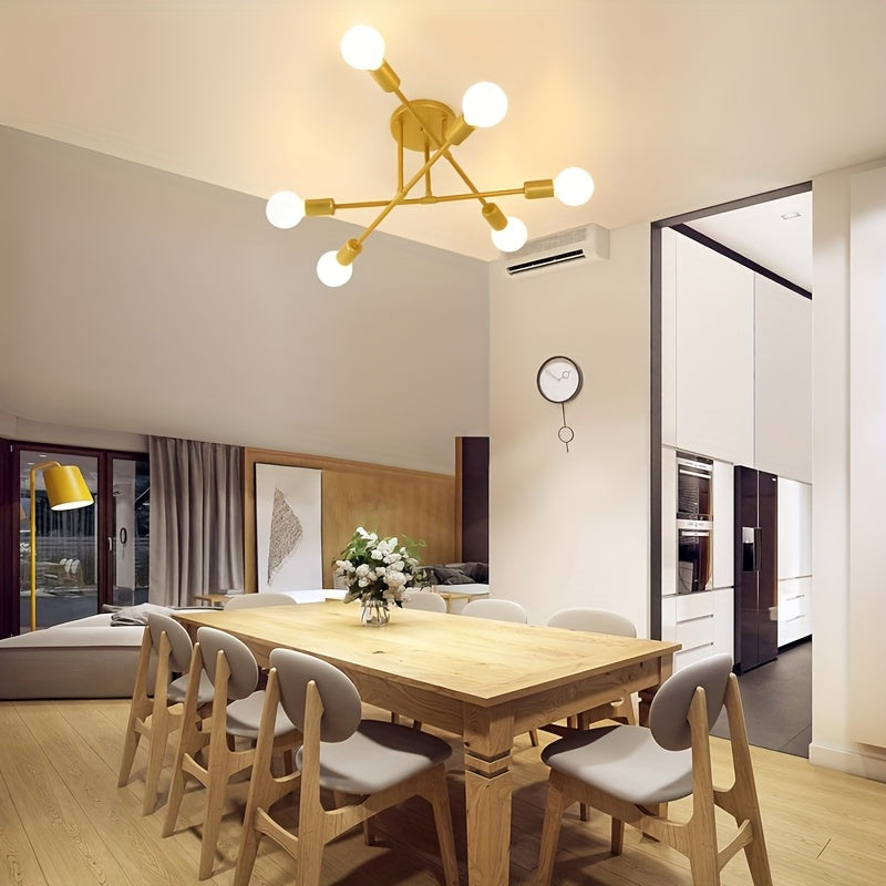 Modern Metal Chandelier with 6 Lights Black and Gold Flush Mount for Bedroom Kitchen Dining