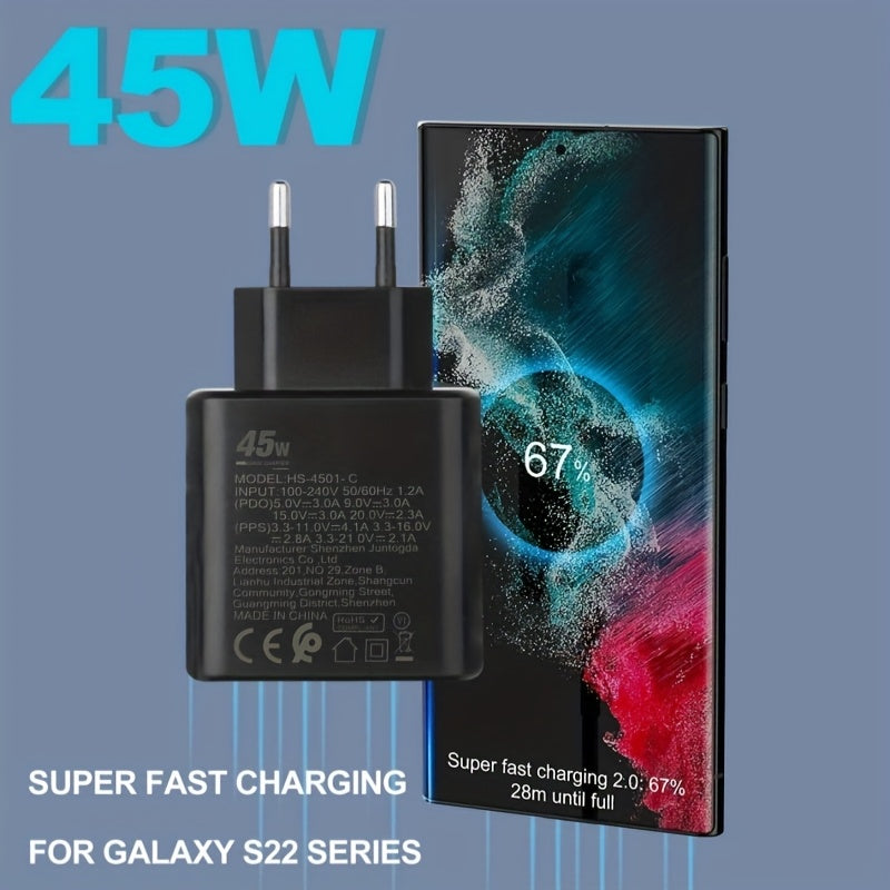USB C Charger 45W Fast Charging for Samsung S10 Plus FE EU Plug Black White
