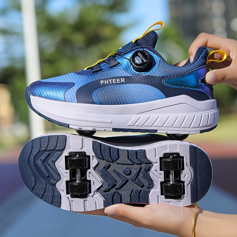 Kids Roller Skates for Boys and Girls All-Season Stripes Low Top PU and Fabric