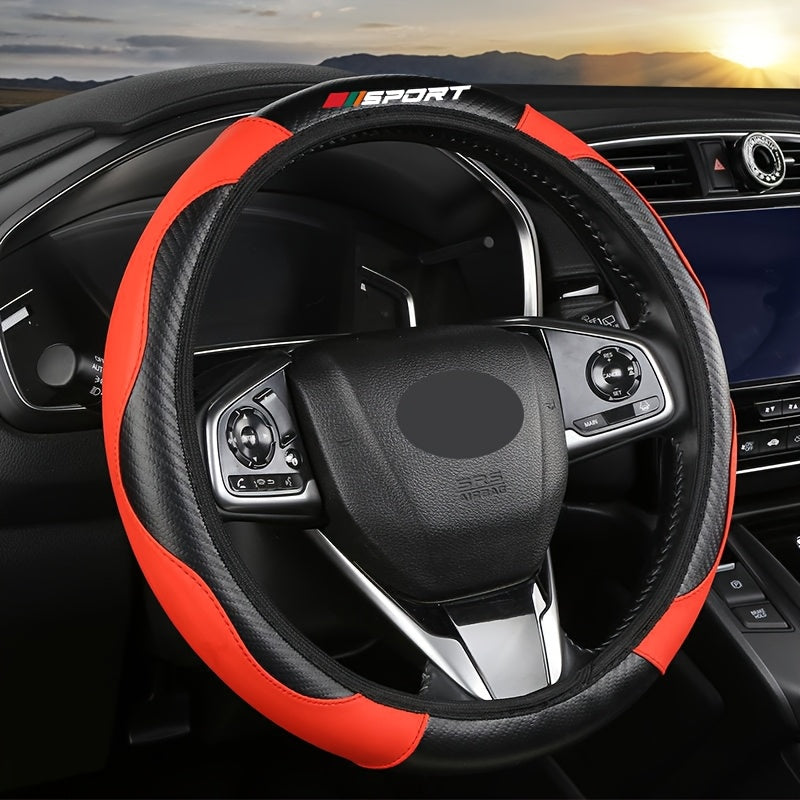 Synthetic Faux Leather Steering Wheel Cover Non-Slip Durable Red Accents