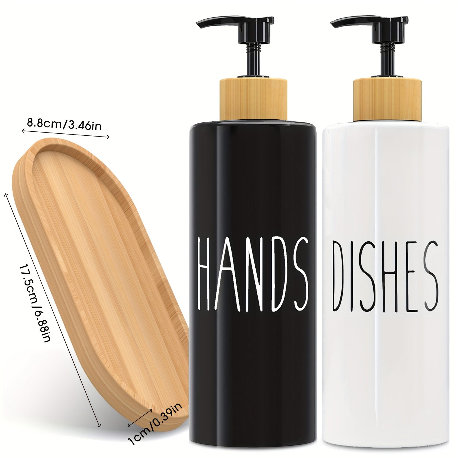 Set of 2 Refillable Soap Dispensers with 16.91oz PET Plastic Bottles and Wooden Tray