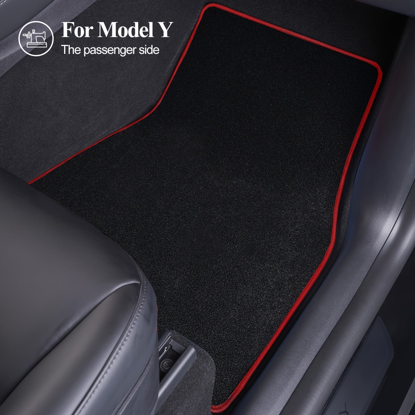 Custom All-Weather Carpet Floor Mats for Tesla Model Y Left Drive Red Edging