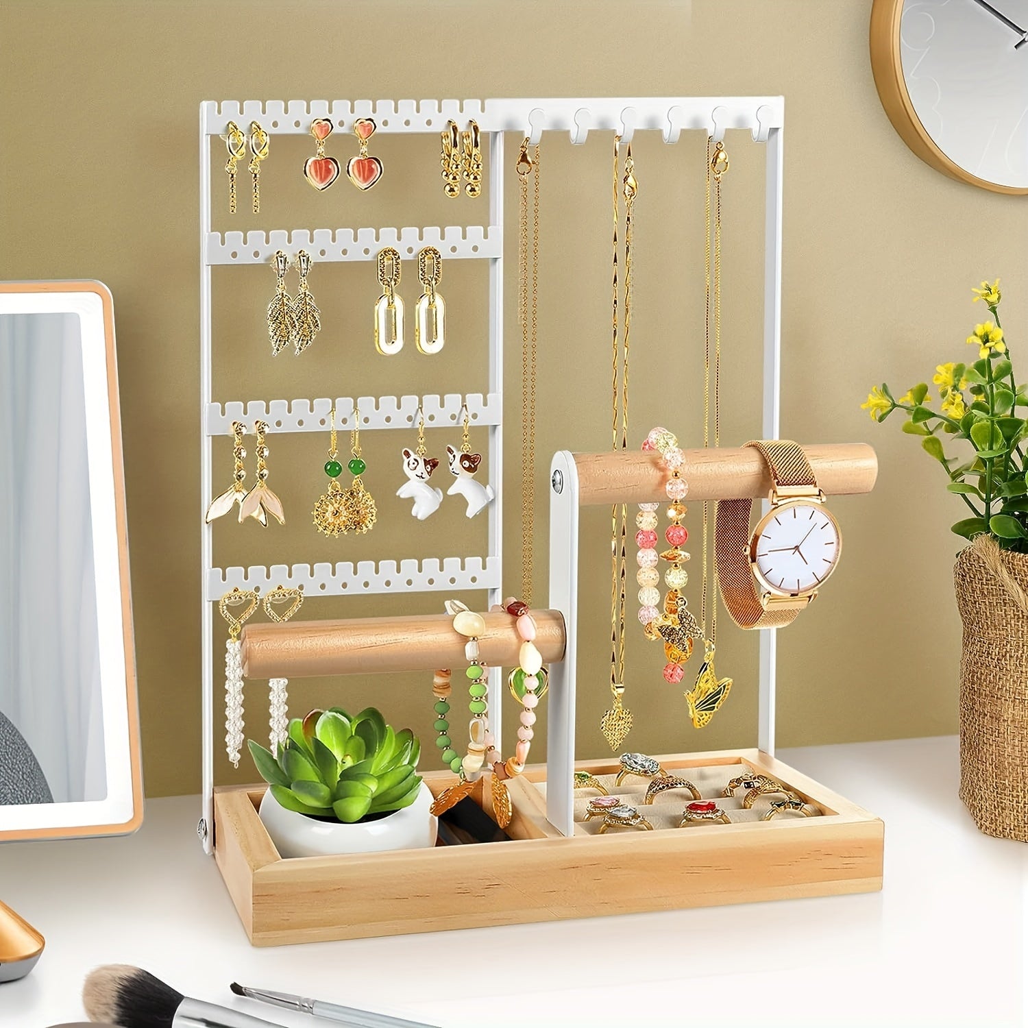 Jewelry Organizer with 4-Tier Earring Holder Necklace Ring Bracelet Storage Tower