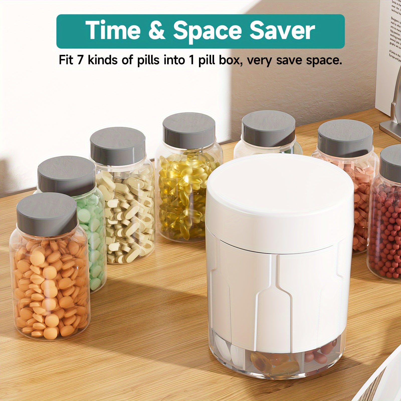 Large Pill Organizer Dispenser for Adults with 7 Compartments Travel Medication Box