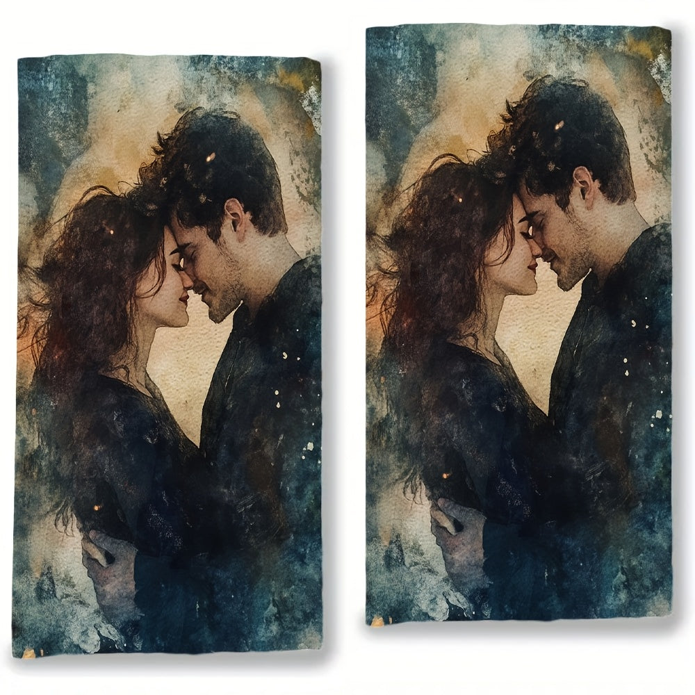 2pcs Romantic Watercolor Kitchen Towels Absorbent Dish Hand Towels