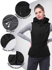 Women's Softshell Vest Hooded Lightweight Windproof Sleeveless Fleece Outdoor